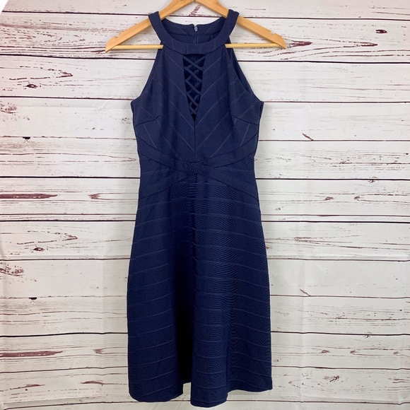 Guess Dresses & Skirts - Guess | Navy Halter Crisscross- Neck Bandage Dress